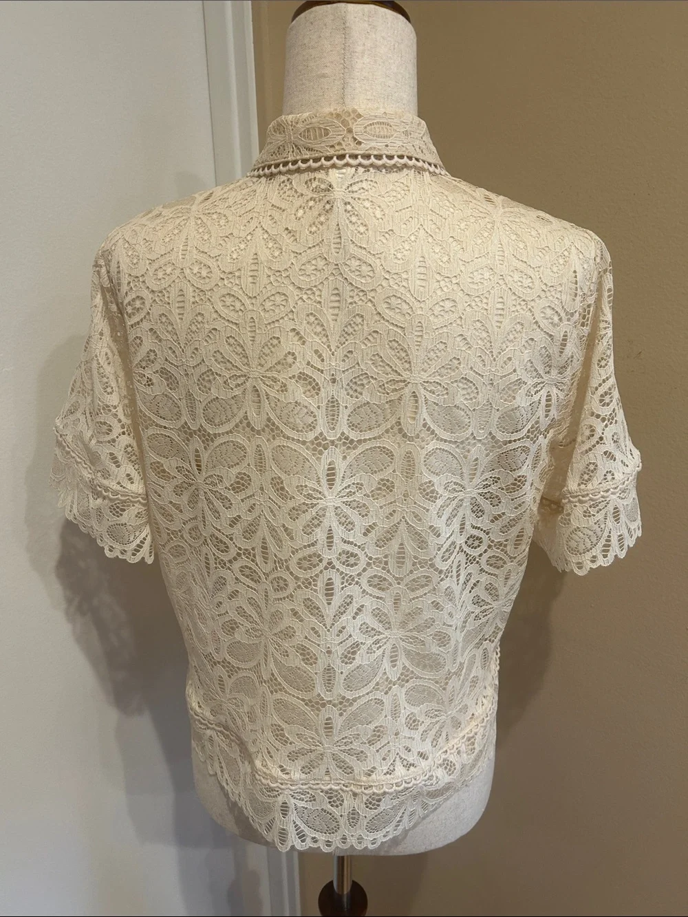 intimissimi Cream Lace Short Sleeve Button-Up Blouse - Picture 6 of 8
